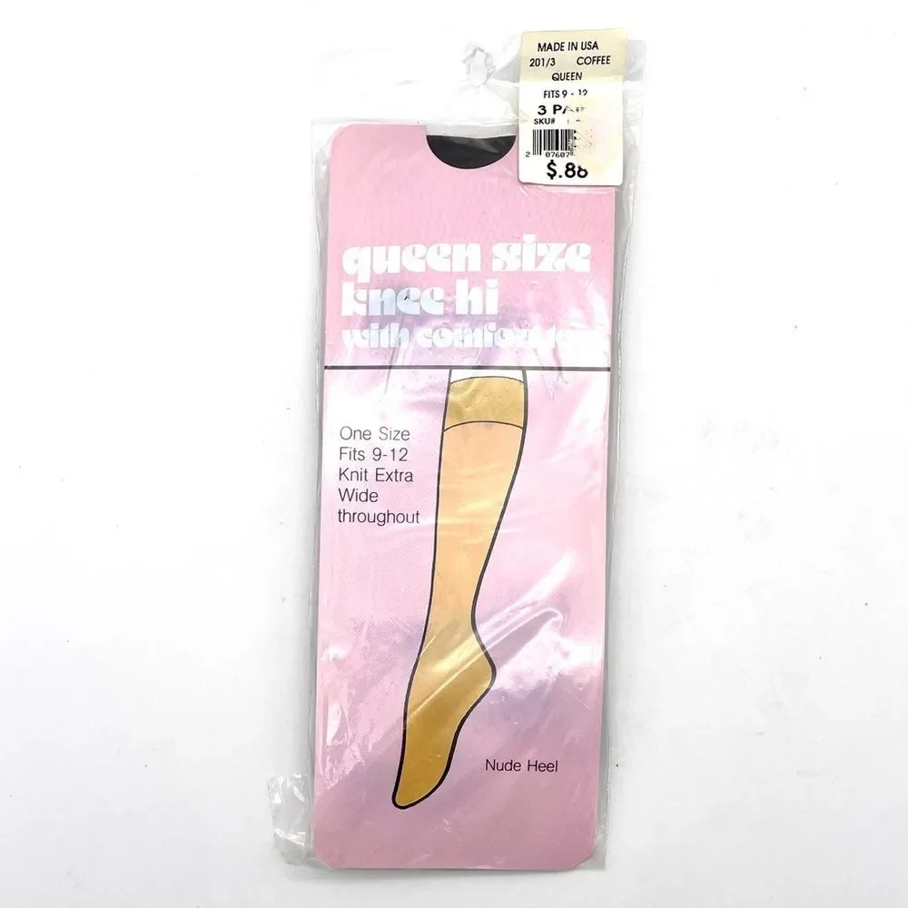 NWT Vintage Queen Size Knee High Comfort Top Hosiery in Coffee NEW 3 Pair Pack